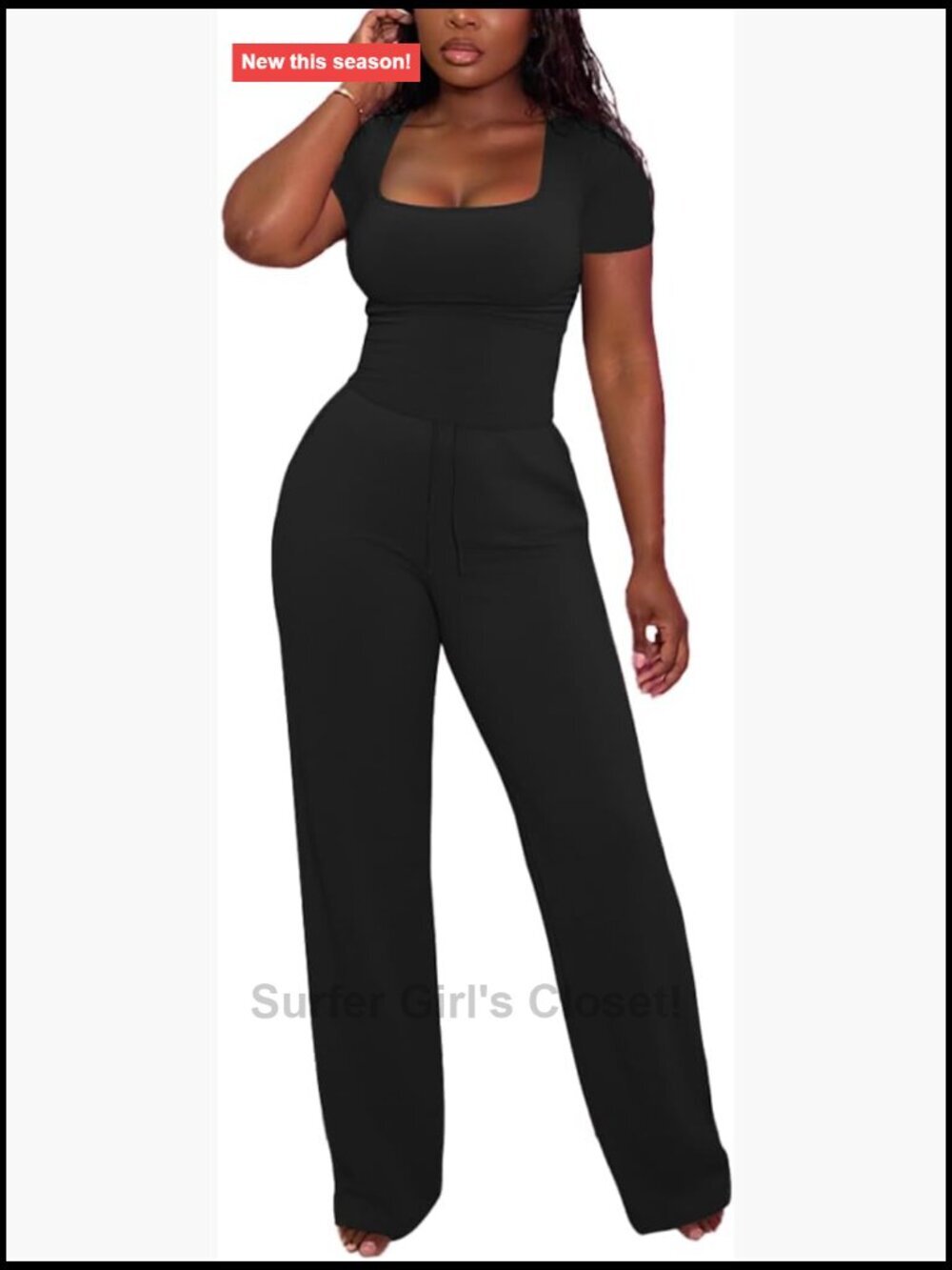 2 Piece Lounge Sets Square Neck Crop Top Wide Leg Pants Polyester Spandex